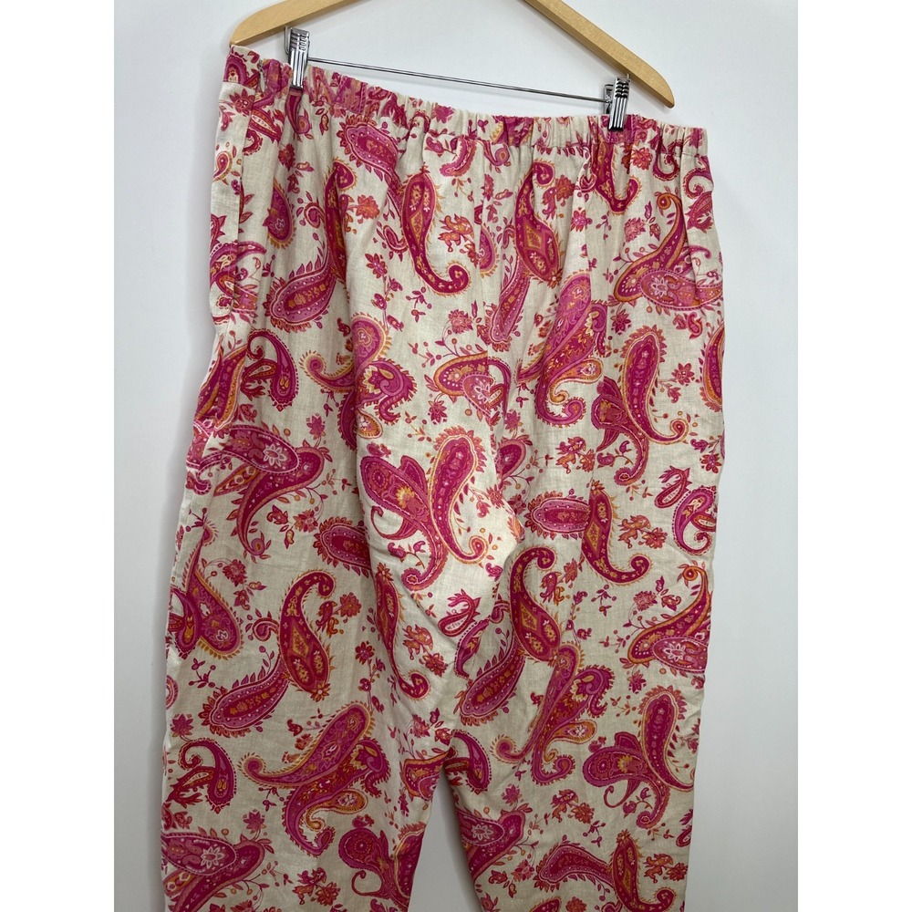 Units Woman Paisley 100% Linen Relaxed Pants Tan Pink Plus Size 2X Lagonlook - Picture 11 of 14